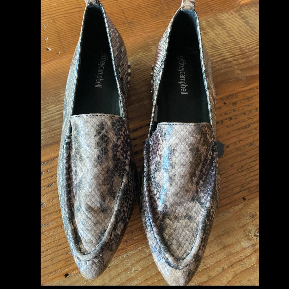 Jeffrey Campbell faux snakeskin studded heel loafers